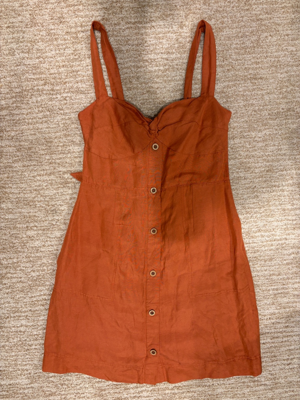 Maeve Button-Front Rust Orange Mini Dress - Picture 3 of 5